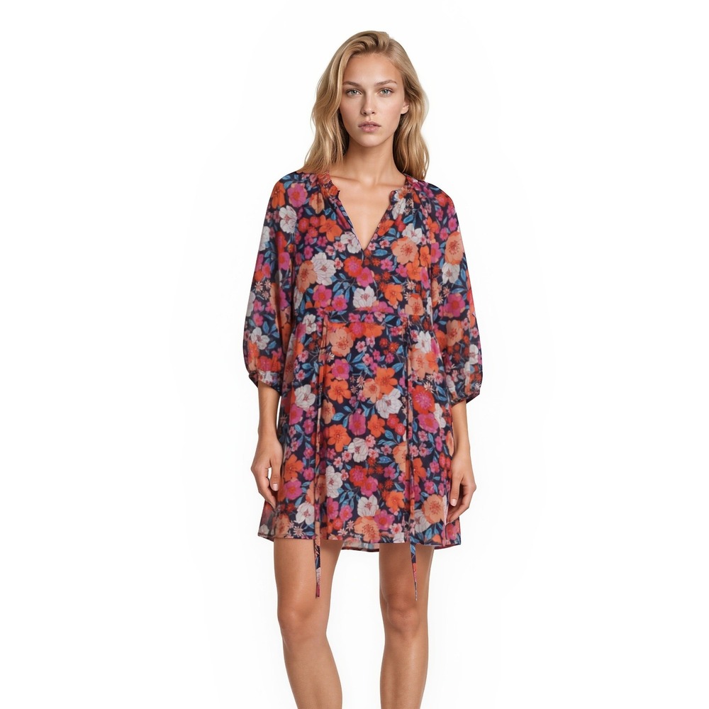 New Draper James Kellie Babydoll Dress Women's Size Medium Nassau Navy Floral
